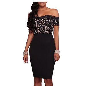 Lace black bodycon dress.